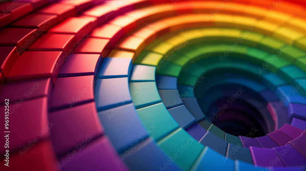 Abstract 3D Rainbow Space, Trendy Modern Background. Colorful, Minimal, Geometric. Shapes, Curves, Blocks. Equality, Diversity, Human Rights. Harmony, Balance, Creativity, Artistic Vibrant Design