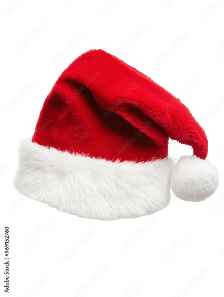 Santa Claus Christmas hat with white fur trim and pom-pom isolated on transparent background Santa Claus Christmas hat with white fur trim and pom-pom isolated on transparent background