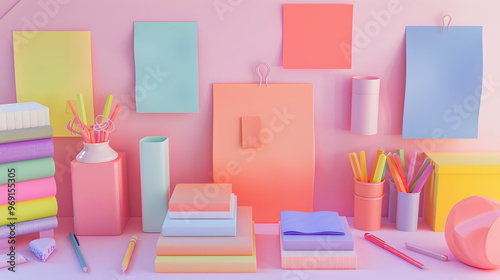 Sticky notes office equipment 3D