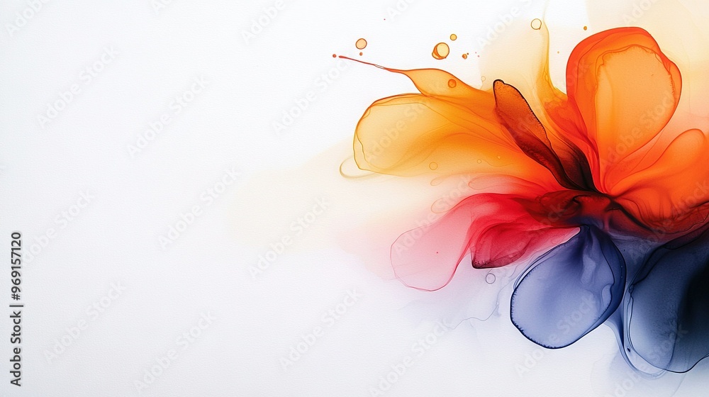 A vibrant flower with splashed water on its white-colored background, adorning the bottom of its petals A vibrant flower with splashed water on its white-colored background, adorning the bottom of its petals