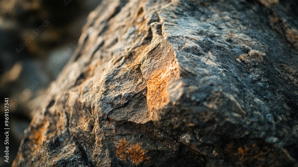 Close-up of a textured rock surface illuminated by natural light. Close-up of a textured rock surface illuminated by natural light.