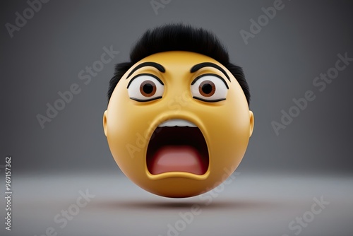 3D Awed Face Emoticon Expressing Bewilderment and Stupefaction