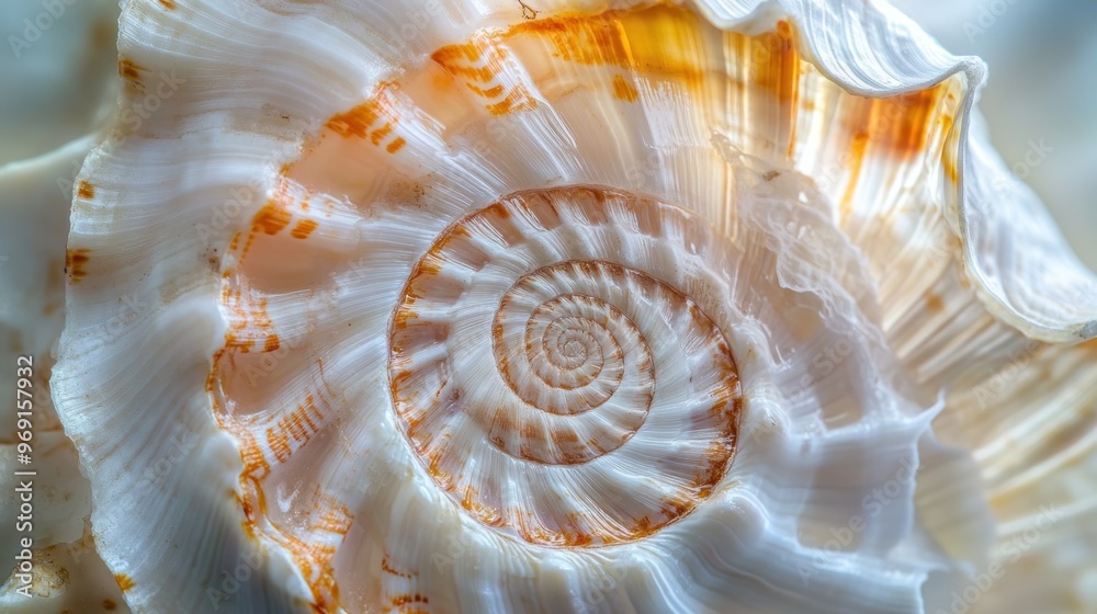 Close-up of a beautifully detailed seashell showcasing intricate spiral patterns. Close-up of a beautifully detailed seashell showcasing intricate spiral patterns.