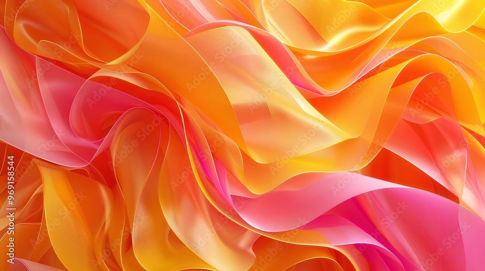 Obraz premium stunning visual representation of multicolored 3D ribbons in orange and yellow, forming an abstract background that offers a playful aesthetic and copy-space