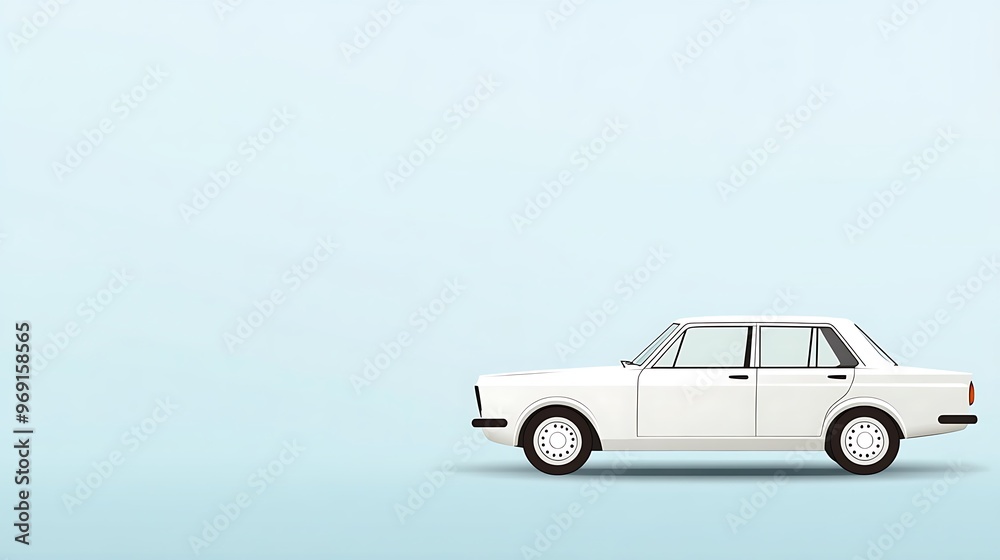 White car vector on a pale blue background with simple lines and open space for text or branding in a travel concept. White car vector on a pale blue background with simple lines and open space for text or branding in a travel concept.