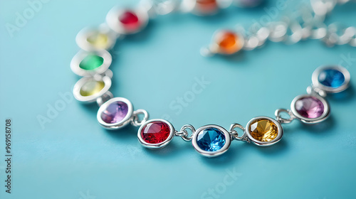 Beautiful gemstone necklace with colorful stones set in a sleek silver chain, perfect for any elegant occasion.