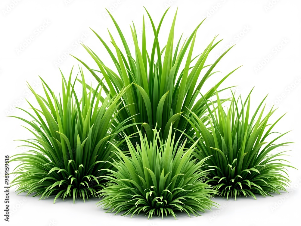 Fototapeta premium Vibrant Green Grass Clumps on a White Background