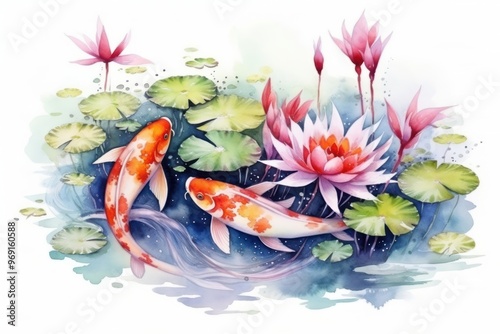 Fish koi nature in lotus's pond. photo