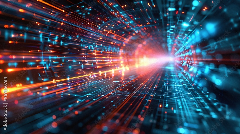 Fototapeta premium dynamic and immersive ultra futurist tech abstract background highlighting colorful geometric shapes and smooth textures for contemporary digital artwork