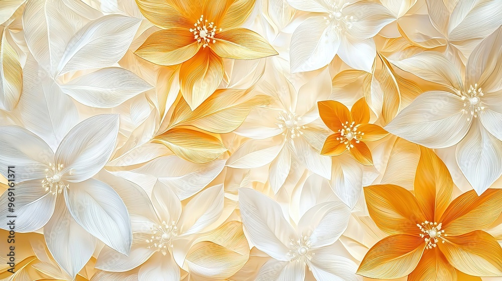 A white and yellow background showcases close-up flowers with yellow petals A white and yellow background showcases close-up flowers with yellow petals