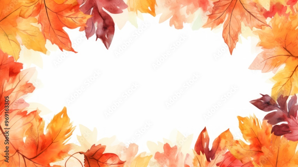Autumn Leaves Frame on Soft Watercolor Background. Elegant Border Design. Copy Space Autumn Leaves Frame on Soft Watercolor Background. Elegant Border Design. Copy Space
