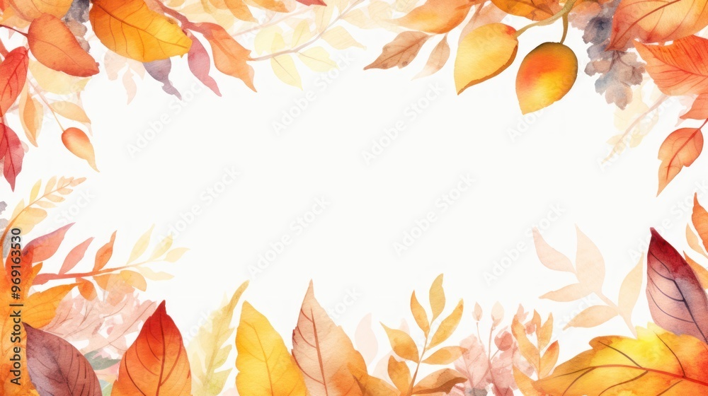 Autumn Leaves Frame on Soft Watercolor Background. Elegant Border Design. Copy Space Autumn Leaves Frame on Soft Watercolor Background. Elegant Border Design. Copy Space