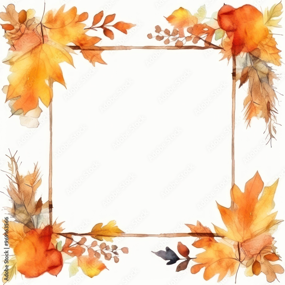 Autumn Leaves Frame on Soft Watercolor Background. Elegant Border Design. Copy Space Autumn Leaves Frame on Soft Watercolor Background. Elegant Border Design. Copy Space