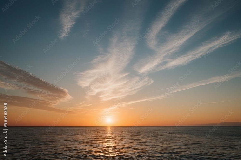 Beautiful Sunset Over the Sea Isolated on White Background Featuring Scenic Horizon and Calm Waters Beautiful Sunset Over the Sea Isolated on White Background Featuring Scenic Horizon and Calm Waters
