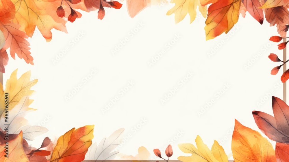 Autumn Leaves Frame on Soft Watercolor Background. Elegant Border Design. Copy Space Autumn Leaves Frame on Soft Watercolor Background. Elegant Border Design. Copy Space