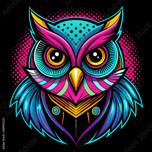 Futurist owl print in metallic color