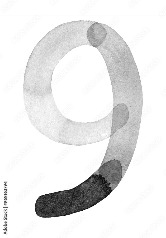 Handcrafted watercolor number Handcrafted watercolor number