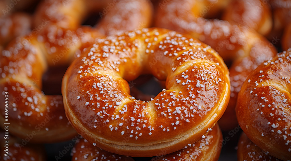 A cluster of golden-brown pretzels sprinkled with sesame seeds, showcasing their delicious texture and inviting appearance. A cluster of golden-brown pretzels sprinkled with sesame seeds, showcasing their delicious texture and inviting appearance.