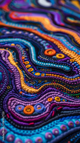 Colorful Embroidered Circuitry: Abstract, Digital, Intricate, Textile Art