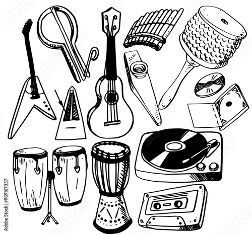 Music and instruments - vector illustration set