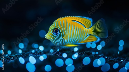 Glowing zebra soma scopas fish against dark background image photo