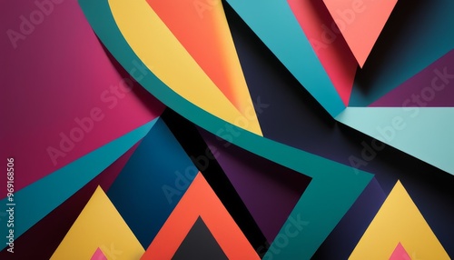 A striking image featuring a blend of colorful abstract geometric shapes. The vivid hues of red, blue, yellow, and green create a dynamic and modern composition, perfect for contemporary design