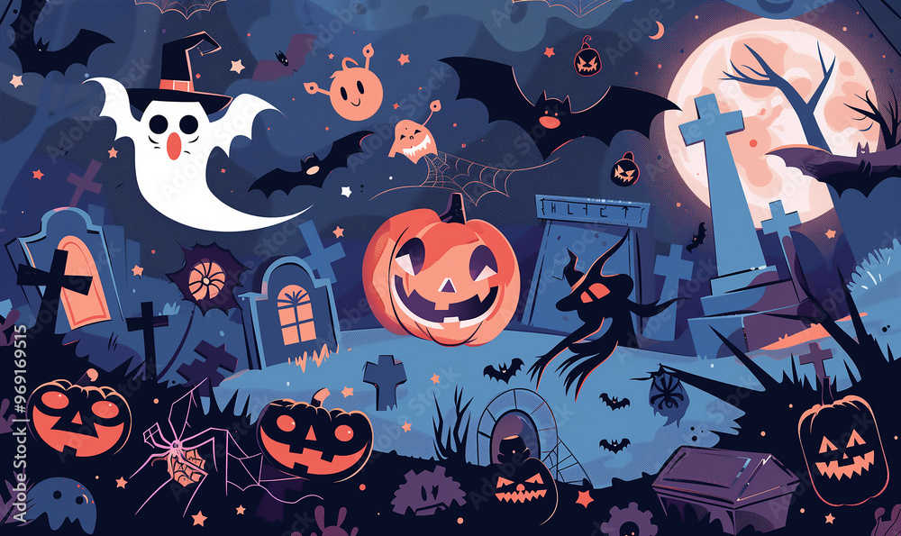 Halloween graveyard background with pumpkin ghosts Dracula bats 할로윈 무덤 배경 호박 귀신 드라큘라 박쥐들이 있어요 Halloween graveyard background with pumpkin ghosts Dracula bats 할로윈 무덤 배경 호박 귀신 드라큘라 박쥐들이 있어요