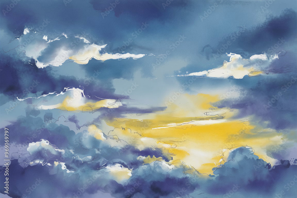 Naklejka premium ink wash painting depicting a delicate dawn sky