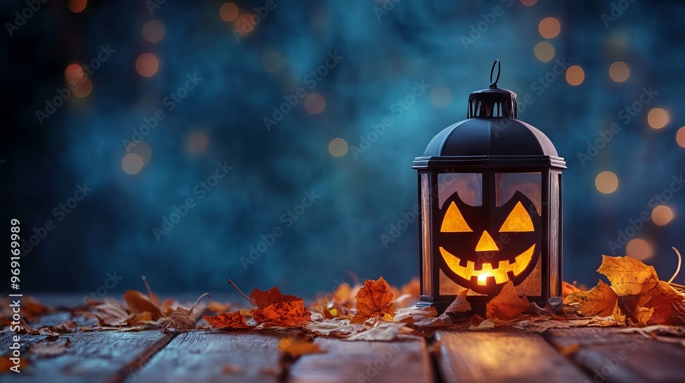 Decorative halloween lantern with glowing light and copy space, perfect for spooky holiday invitations, party decorations, and festive seasonal graphics Decorative halloween lantern with glowing light and copy space, perfect for spooky holiday invitations, party decorations, and festive seasonal graphics