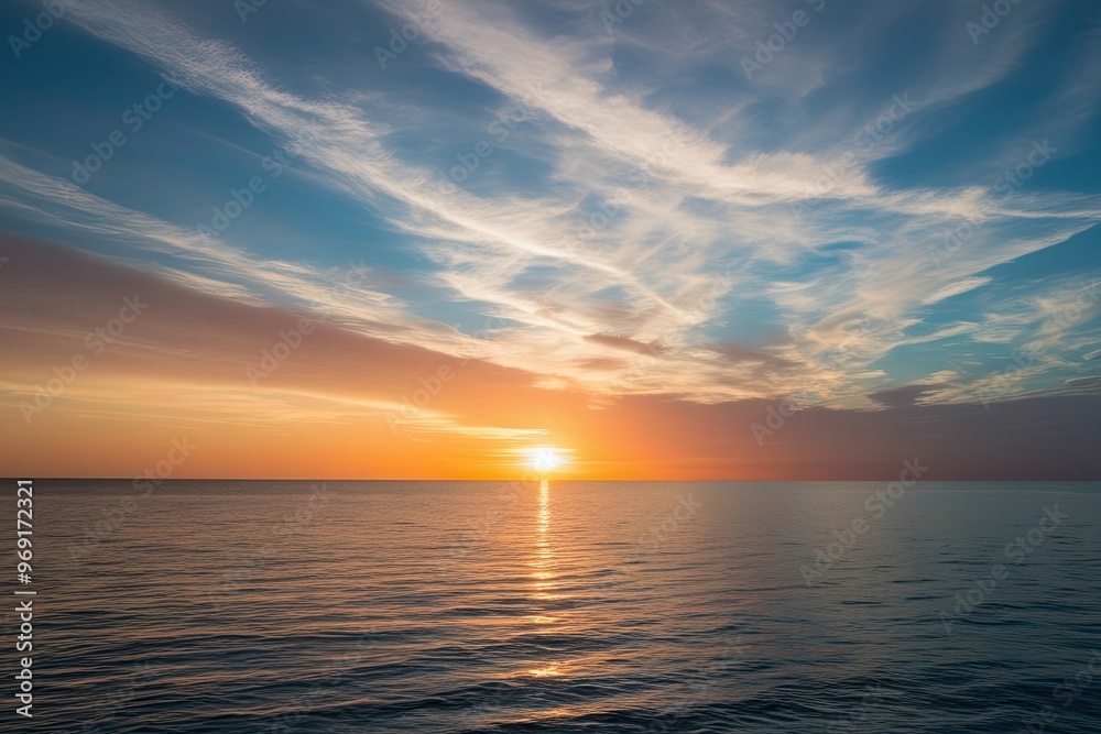 Vibrant Sunrise Over Serene Ocean with Colorful Reflections Vibrant Sunrise Over Serene Ocean with Colorful Reflections