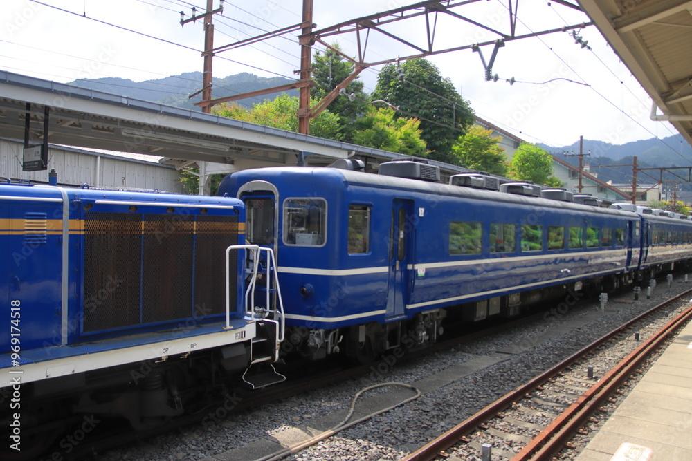 Naklejka premium 14系ドリームカーを連結して運行される東武鉄道SLふたら(大樹)号_2024/9/9撮影