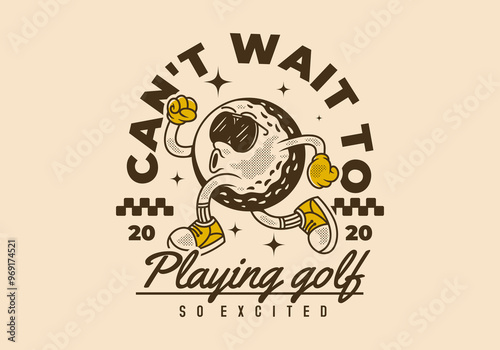 Cant't wait to playing golf. Retro character of golf ball in running pose