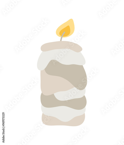 Wax vector decoration aesthetics candle. Hand drawn colored illustration. Delicate romantic element of decor. Cozy glowing burning candle wick. christmas, wedding, birthday, valentine day