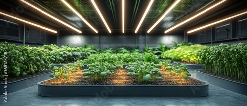 Indoor Hydroponic Garden with Artificial Lighting photo