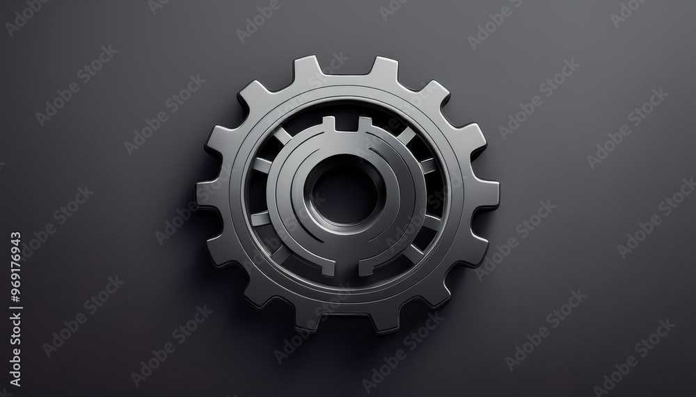A close-up view of a black gear against a dark background, showcasing intricate details and industrial design. A close-up view of a black gear against a dark background, showcasing intricate details and industrial design.