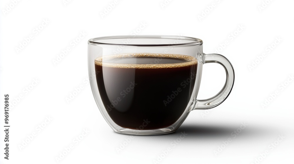Steaming Hot Espresso Drink Served in a Transparent Glass Mug on a Wooden Table Steaming Hot Espresso Drink Served in a Transparent Glass Mug on a Wooden Table