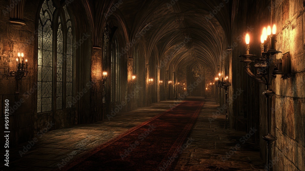 Dark and mysterious hallway in an old castle Dark and mysterious hallway in an old castle