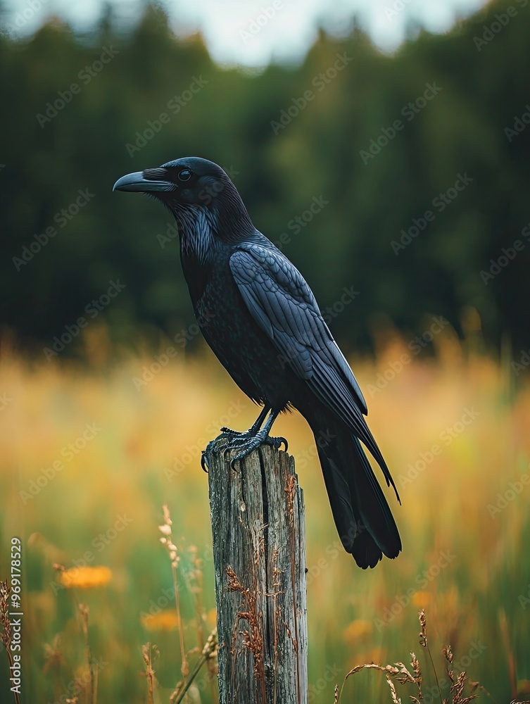 Fototapeta premium raven isolated on summer background