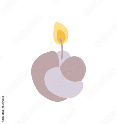 Wax vector decoration aesthetics candle. Hand drawn colored illustration. Delicate romantic element of decor. Cozy glowing burning candle wick. christmas, wedding, birthday, valentine day