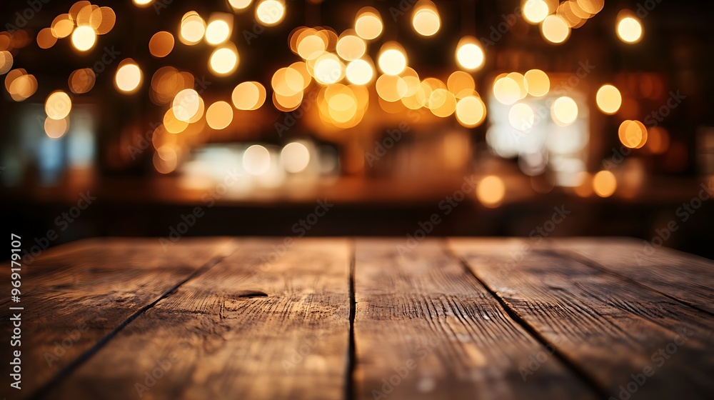 Warm and Inviting Wooden Table with Bokeh Lights for Halloween Celebrations Warm and Inviting Wooden Table with Bokeh Lights for Halloween Celebrations