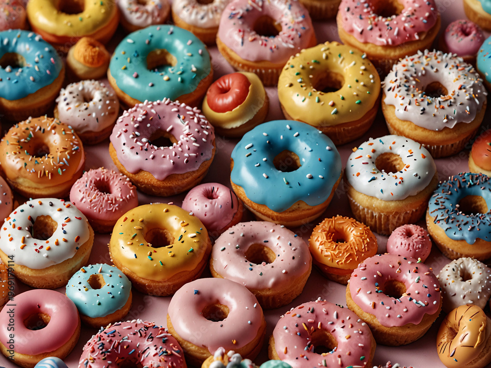  Poster with a quirky, repeating pattern of miniature donuts