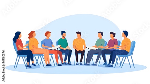 A diverse group of people engaged in a discussion during a meeting in a comfortable setting.