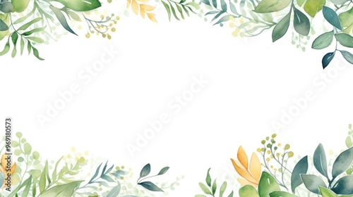 Botanical elegance. Leaves and flowers frame on white background. Invitations and greeting cards. Copy space