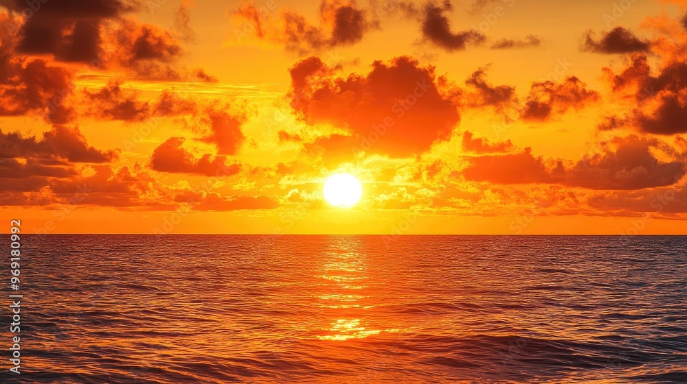 A vibrant orange sunset over a calm ocean, with the sky painted in shades of orange, creating a serene and breathtaking scene. A vibrant orange sunset over a calm ocean, with the sky painted in shades of orange, creating a serene and breathtaking scene.