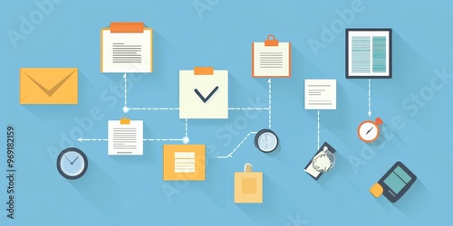 Process flow diagram with various icons.