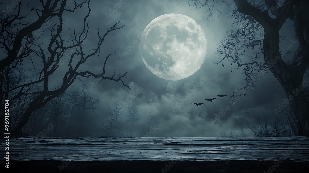 Fototapeta premium Enchanting Full Moon Over a Dark Forest Perfect for Halloween Night