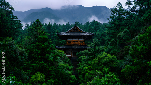 Temple Surrounded Trees And Mountains