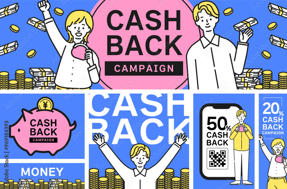 Obraz premium お金と人物のイラストセット_2