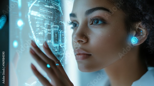 Futuristic smart mirrors providing AI-generated health and beauty recommendations