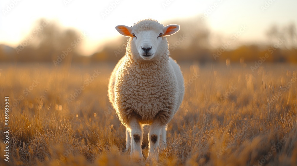 Naklejka premium Sheep in a golden field isolated background